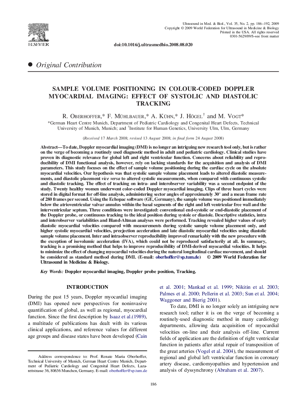 Sample Volume Positioning in Colour-Coded Doppler Myocardial Imaging: Effect of Systolic and Diastolic Tracking