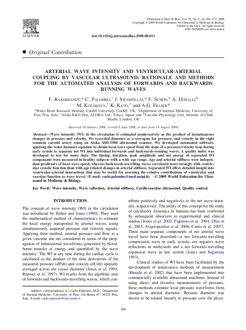 Arterial Wave Intensity and Ventricular-Arterial Coupling by Vascular Ultrasound: Rationale and Methods for the Automated Analysis of Forwards and Backwards Running Waves