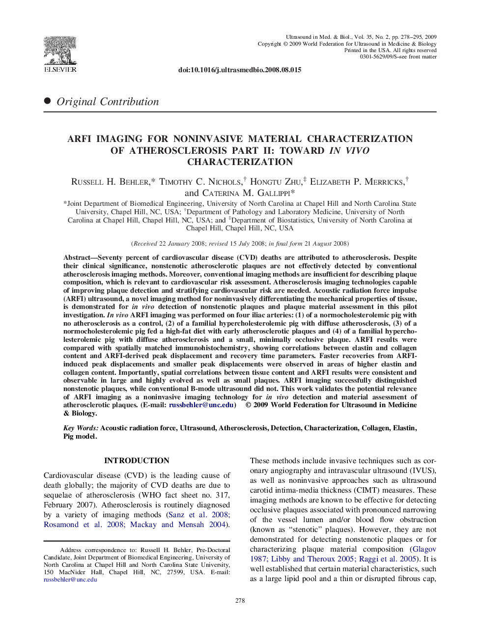 ARFI Imaging for Noninvasive Material Characterization of Atherosclerosis Part II: Toward In Vivo Characterization