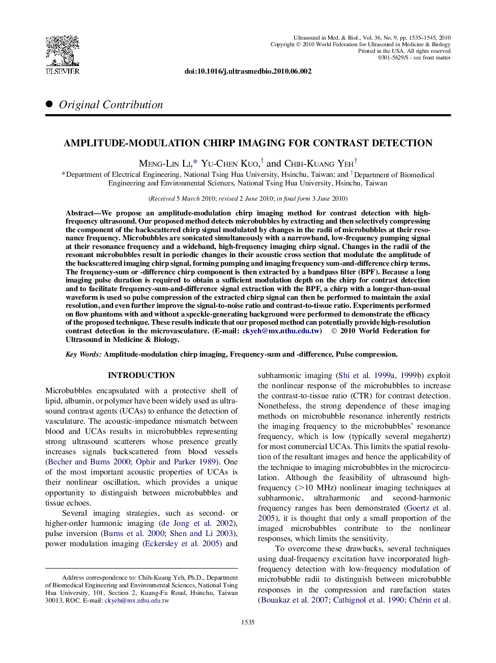 Amplitude-Modulation Chirp Imaging for Contrast Detection