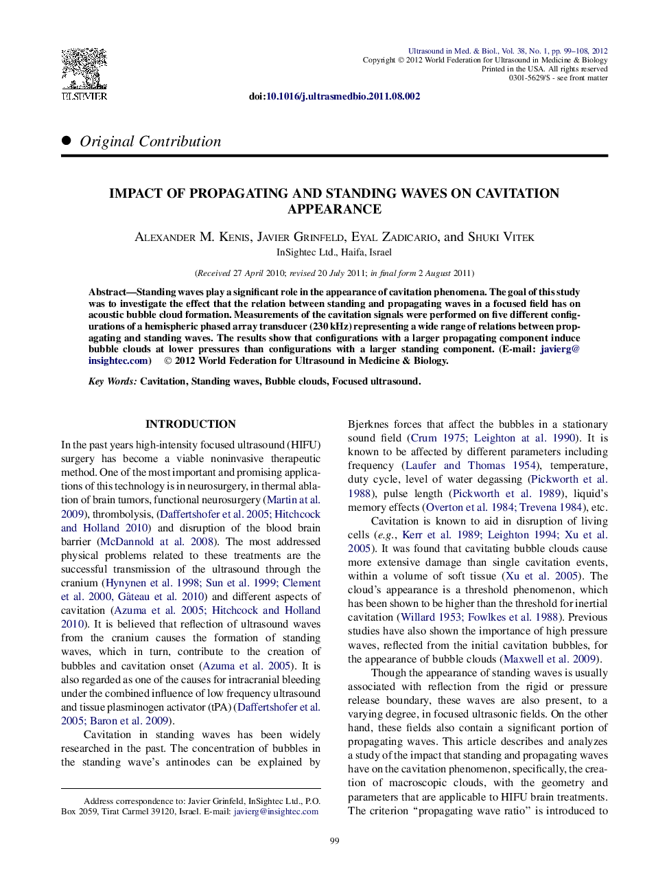 Impact of Propagating and Standing Waves on Cavitation Appearance