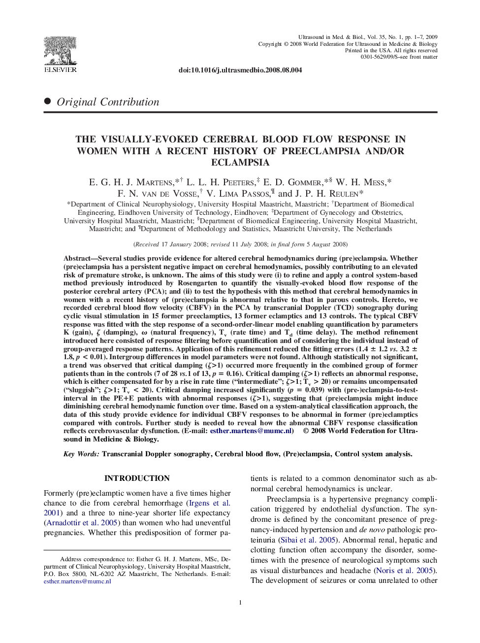 The Visually-Evoked Cerebral Blood Flow Response in Women with a Recent History of Preeclampsia and/or Eclampsia