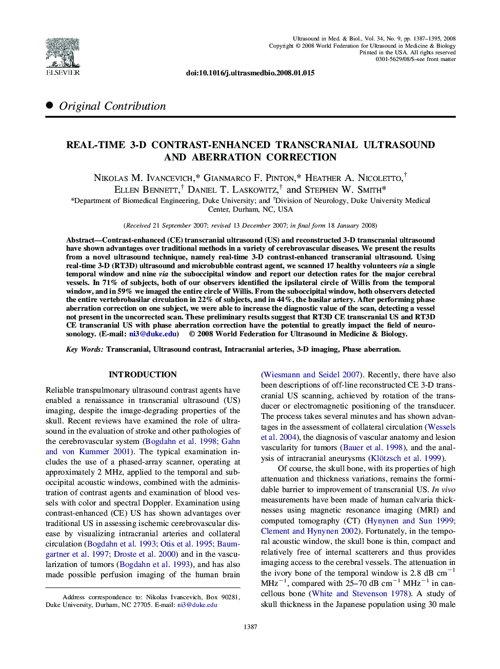 Real-Time 3-D Contrast-Enhanced Transcranial Ultrasound and Aberration Correction