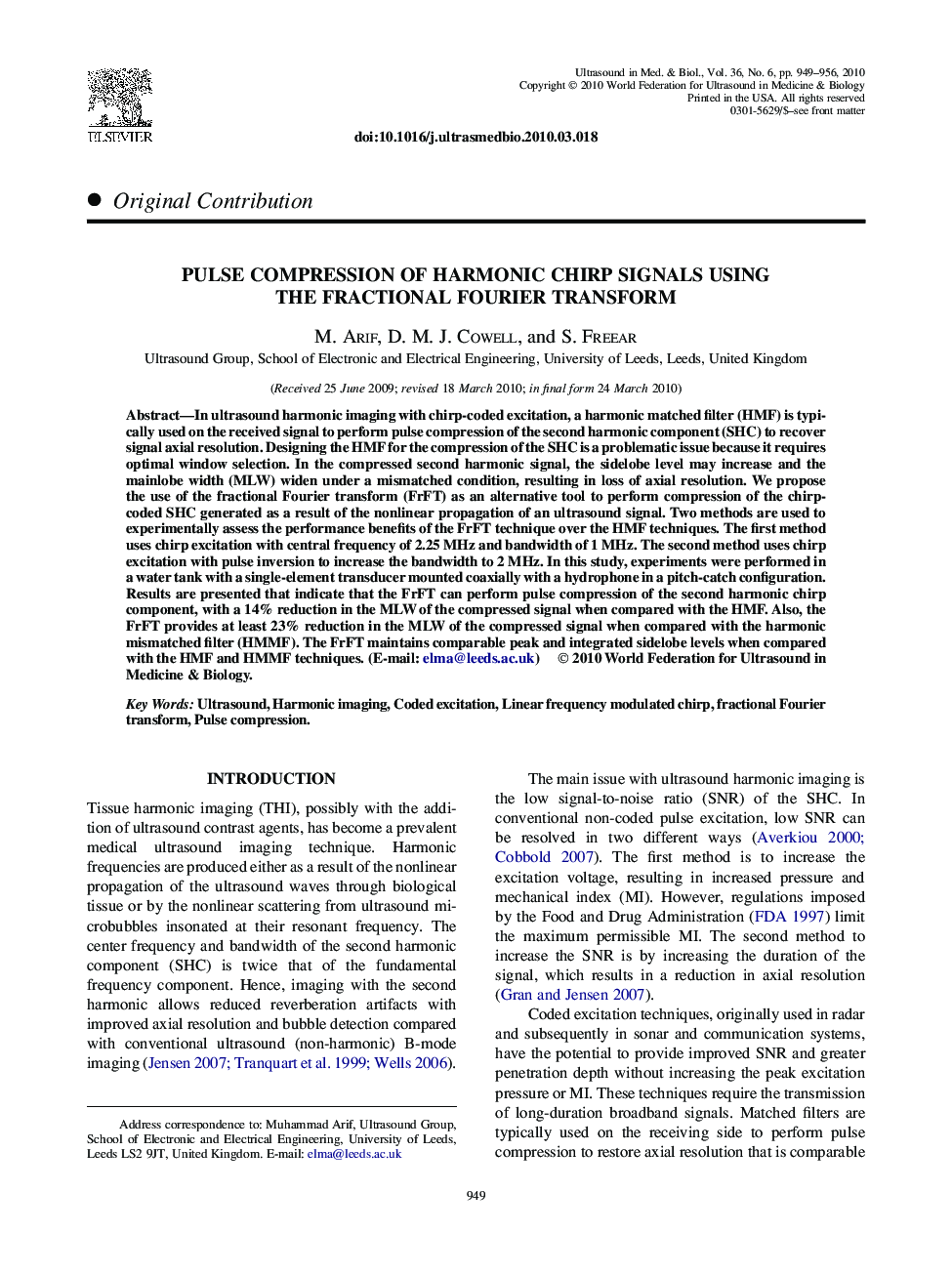 Pulse Compression of Harmonic Chirp Signals Using the Fractional Fourier Transform