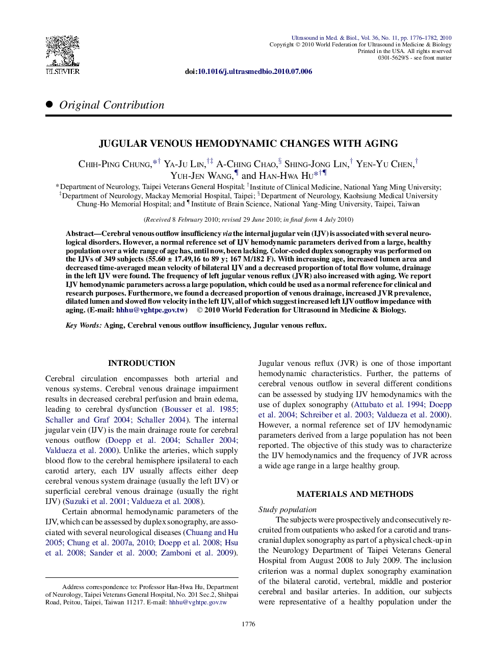 Jugular Venous Hemodynamic Changes with Aging
