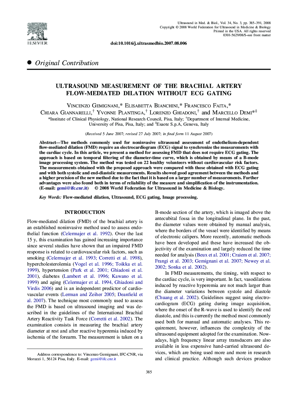 Ultrasound Measurement of the Brachial Artery Flow-Mediated Dilation Without ECG Gating