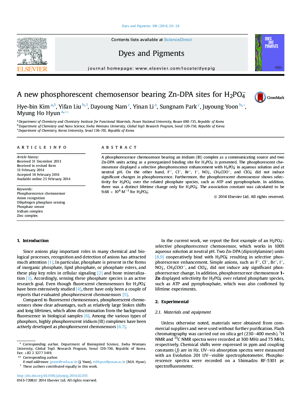 A new phosphorescent chemosensor bearing Zn-DPA sites for H2PO4−