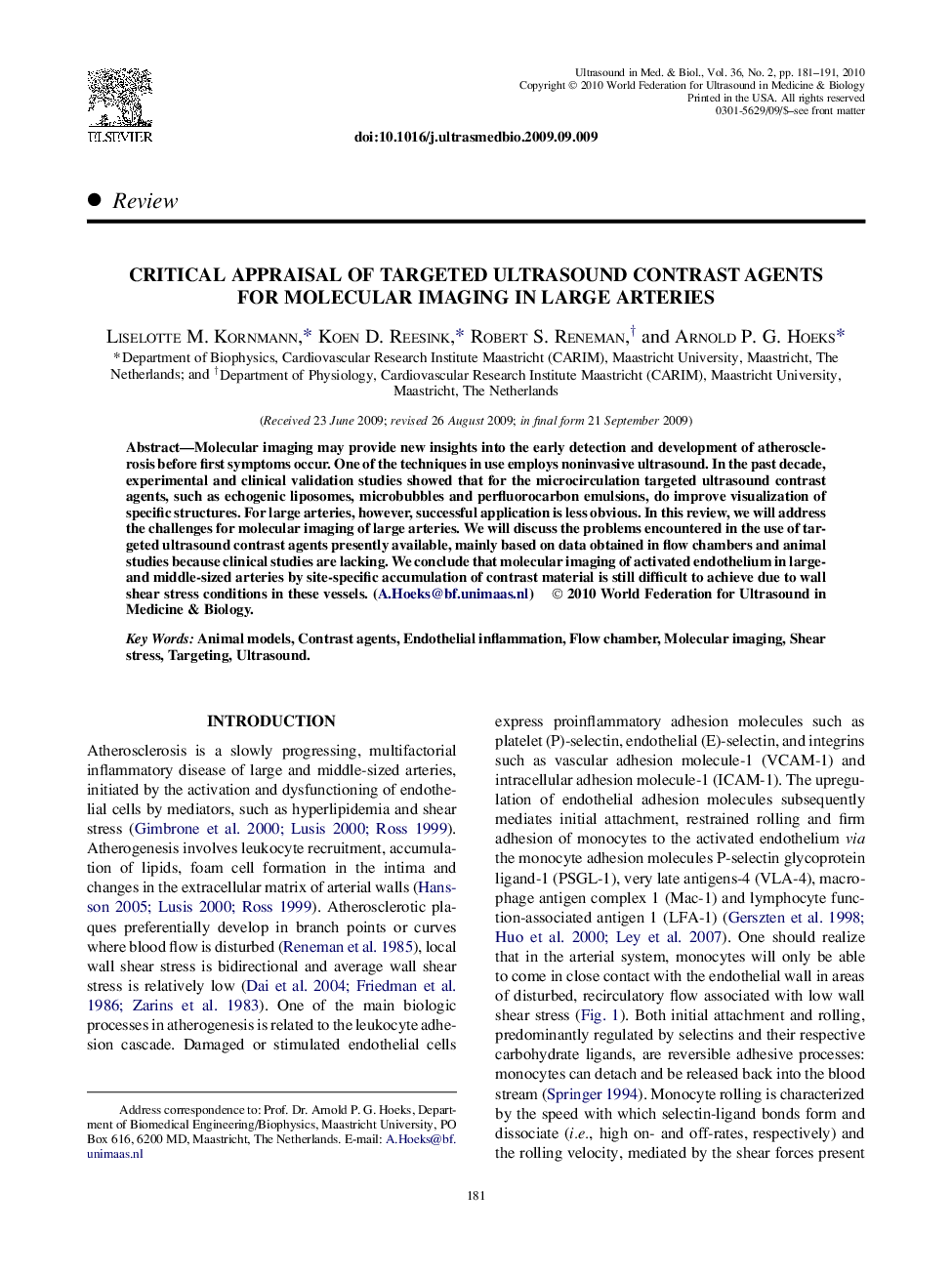 Critical Appraisal of Targeted Ultrasound Contrast Agents for Molecular Imaging in Large Arteries