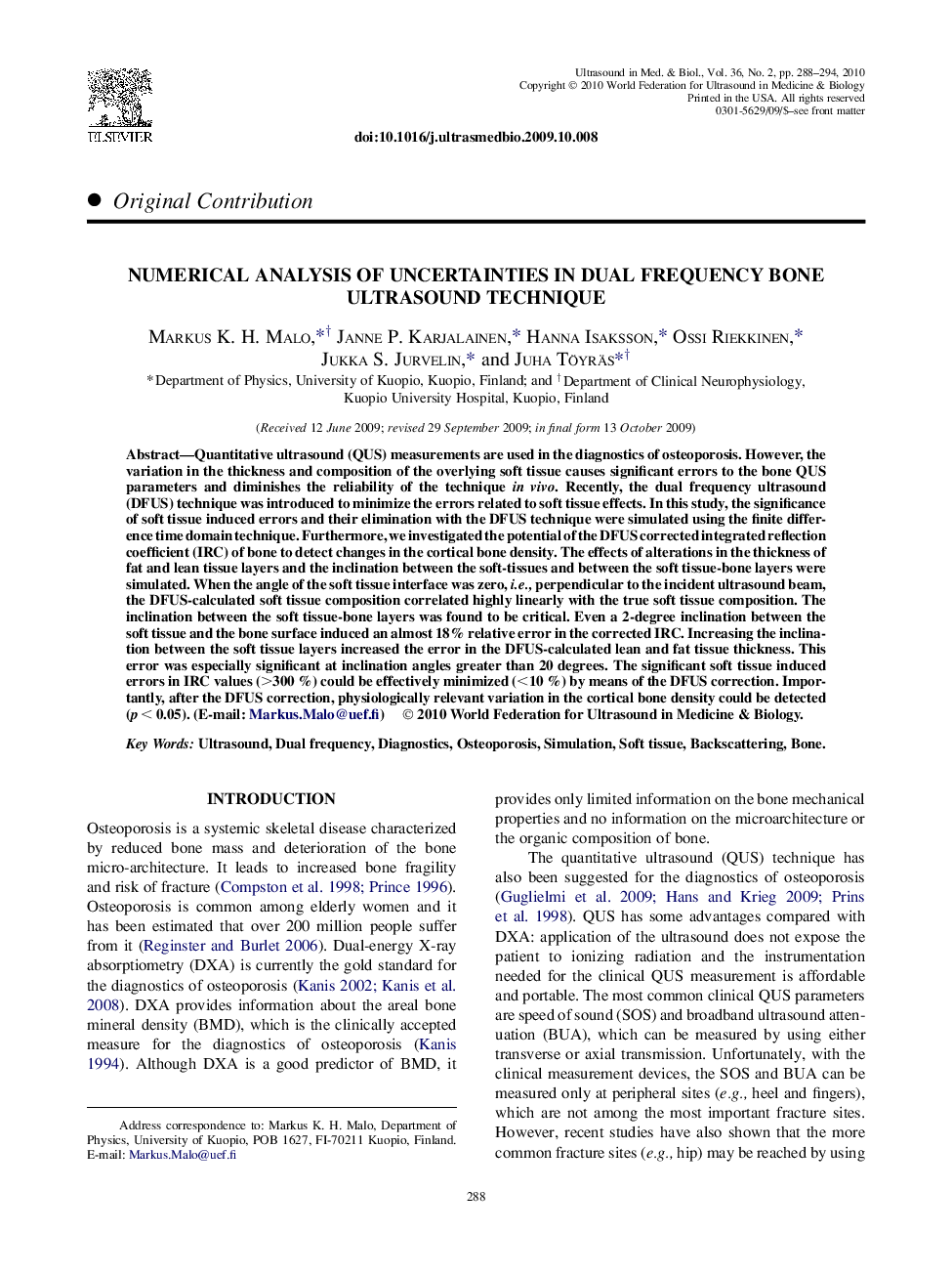 Numerical Analysis of Uncertainties in Dual Frequency Bone Ultrasound Technique