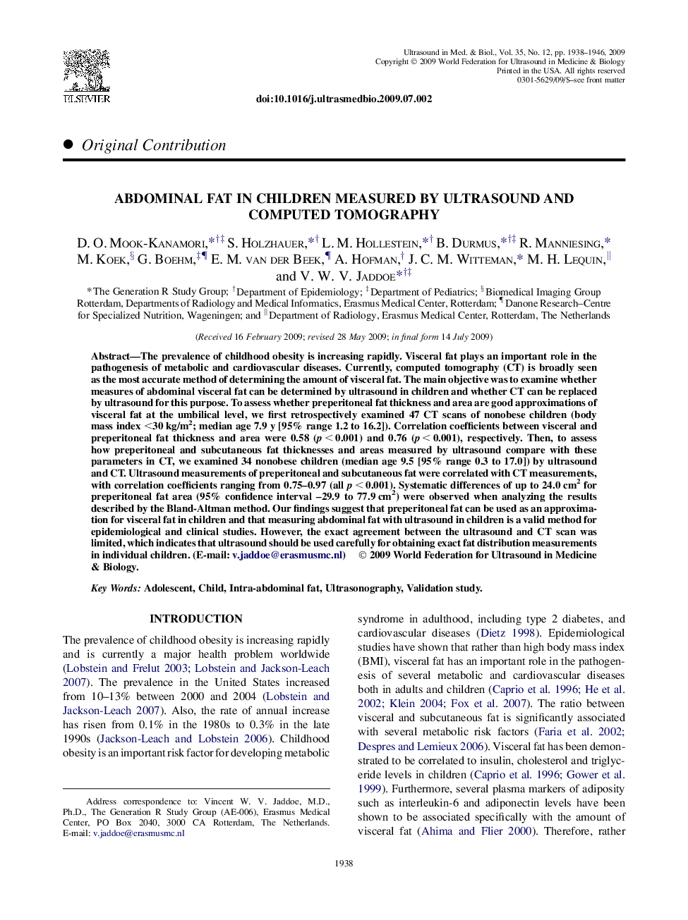 Abdominal Fat in Children Measured by Ultrasound and Computed Tomography