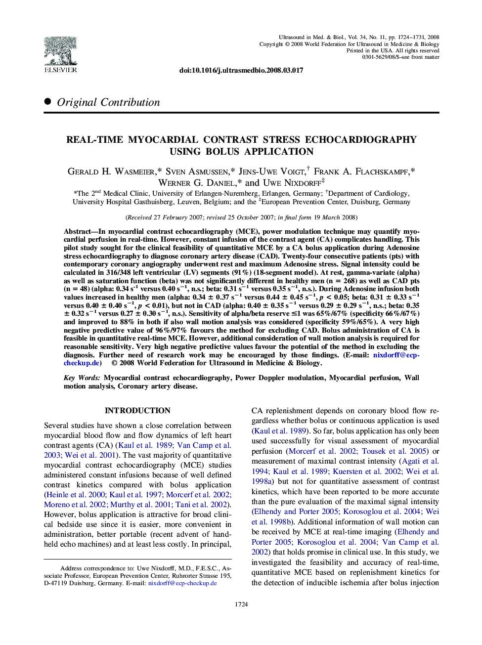 Real-Time Myocardial Contrast Stress Echocardiography Using Bolus Application