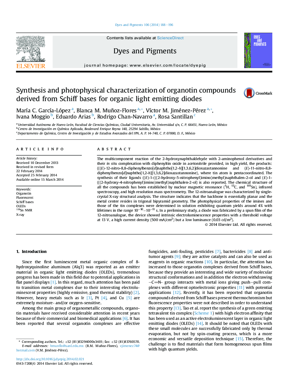 Synthesis and photophysical characterization of organotin compounds derived from Schiff bases for organic light emitting diodes