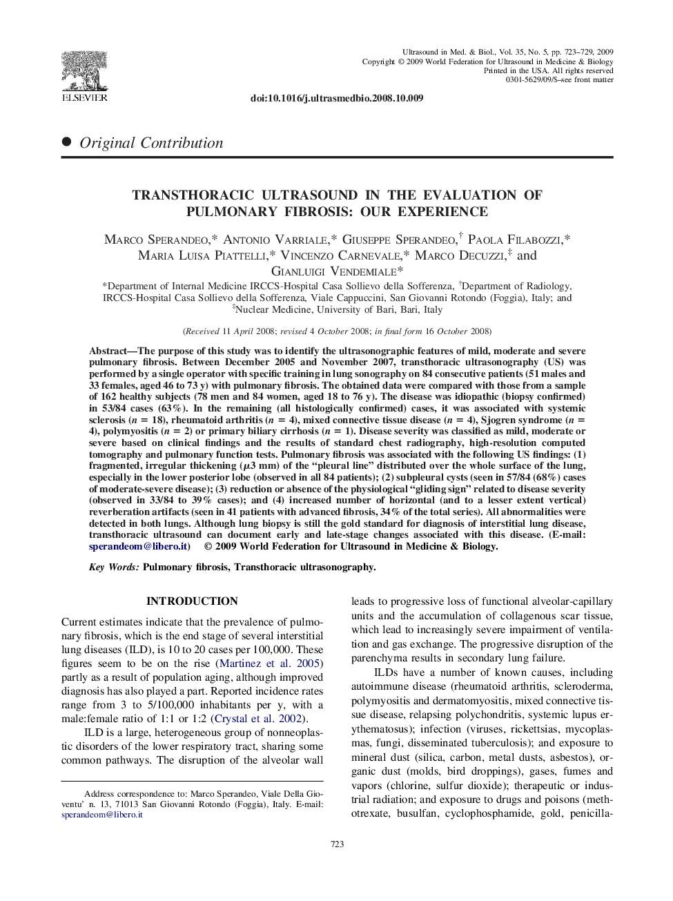 Transthoracic Ultrasound in the Evaluation of Pulmonary Fibrosis: Our Experience