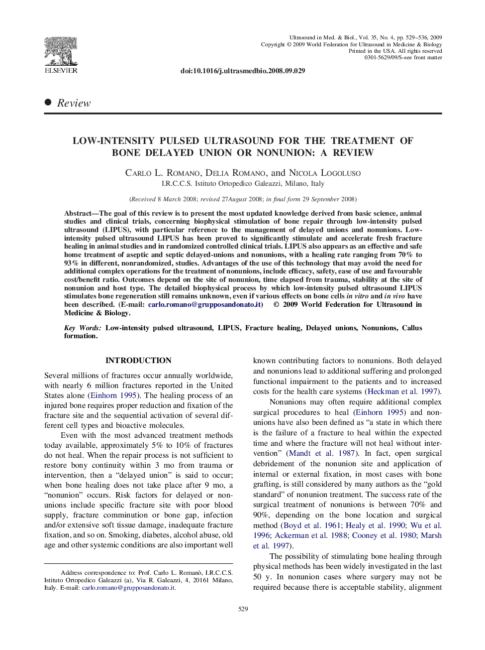 Low-Intensity Pulsed Ultrasound for the Treatment of Bone Delayed Union or Nonunion: A Review