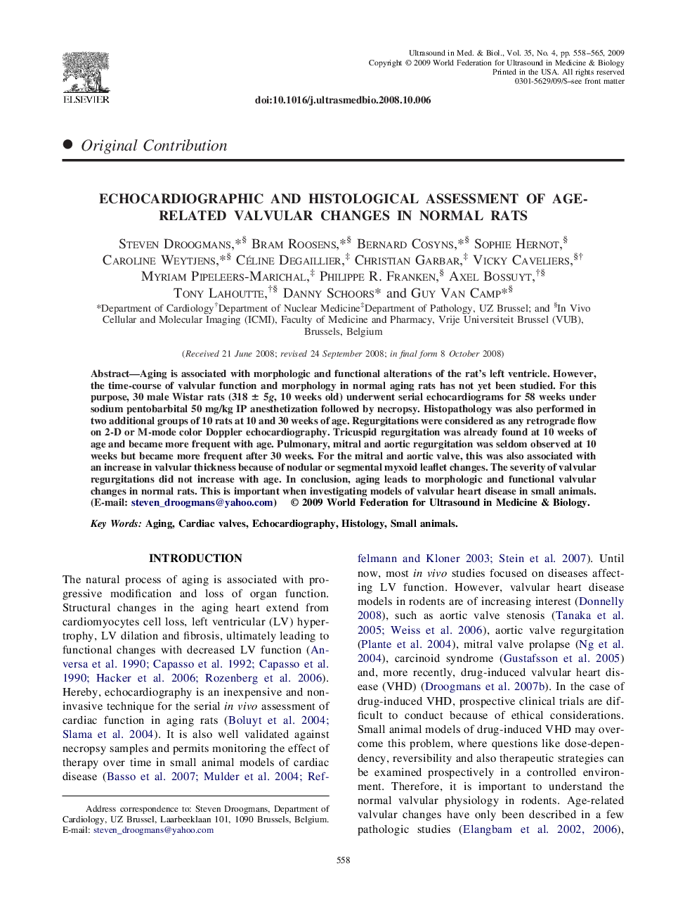 Echocardiographic and Histological Assessment of Age-Related Valvular Changes in Normal Rats