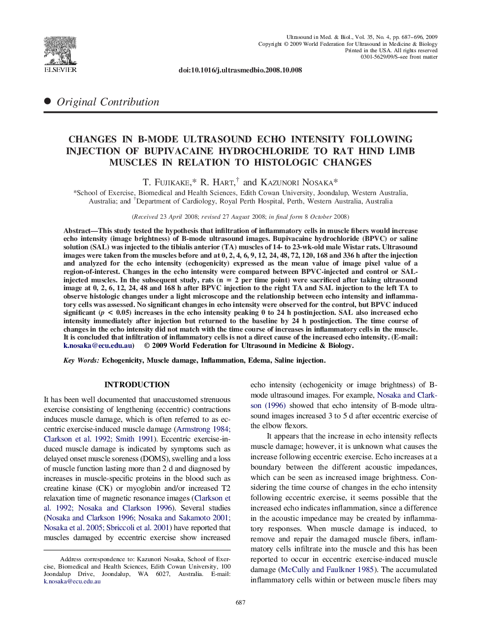 Changes in B-mode Ultrasound Echo Intensity Following Injection of Bupivacaine Hydrochloride to Rat Hind Limb Muscles in Relation to Histologic Changes