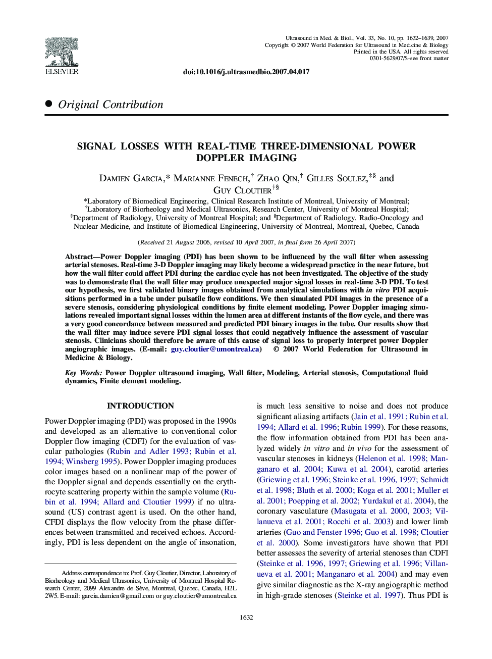 Signal Losses With Real-Time Three-Dimensional Power Doppler Imaging