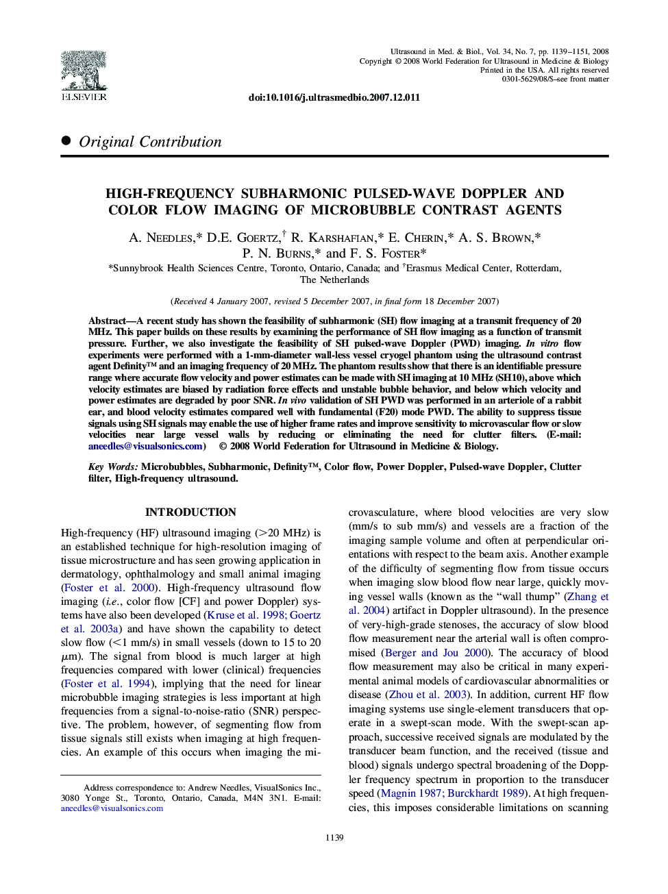 High-Frequency Subharmonic Pulsed-Wave Doppler and Color Flow Imaging of Microbubble Contrast Agents