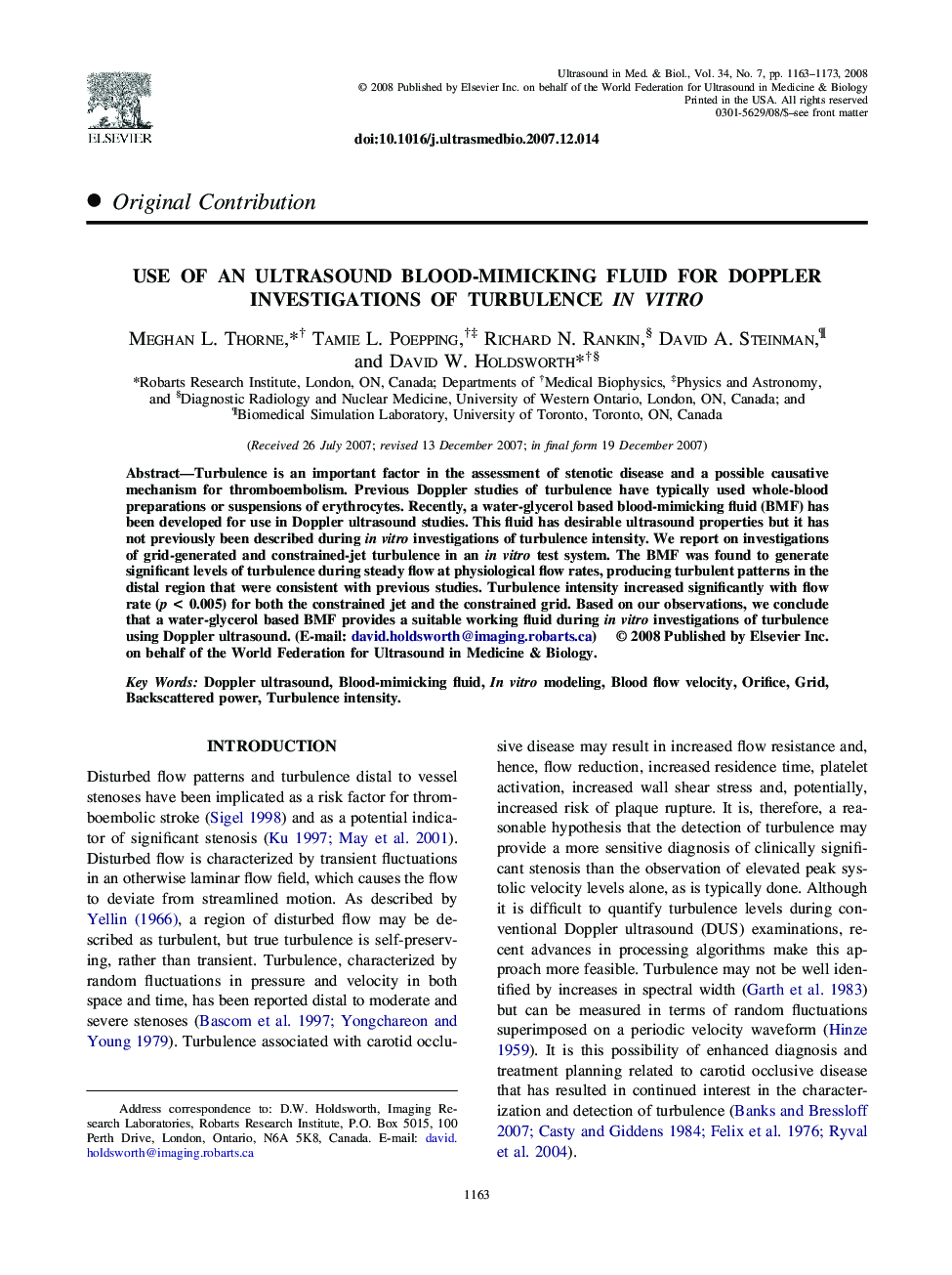 Use of an Ultrasound Blood-Mimicking Fluid for Doppler Investigations of Turbulence In Vitro