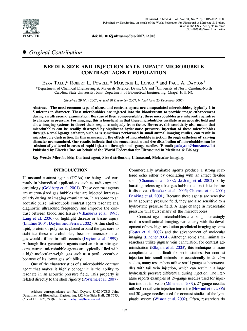 Needle Size and Injection Rate Impact Microbubble Contrast Agent Population