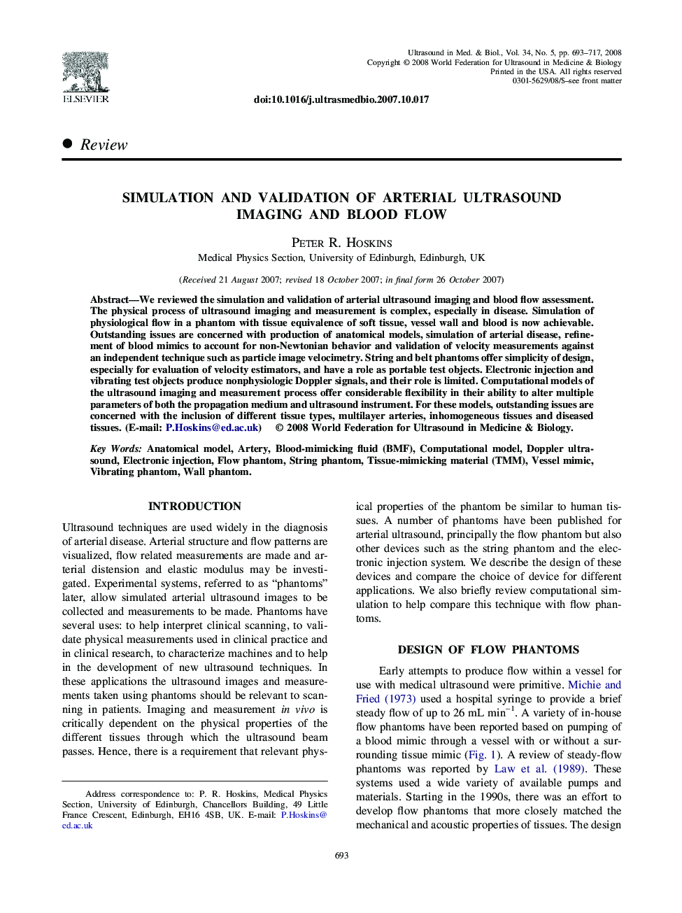 Simulation and Validation of Arterial Ultrasound Imaging and Blood Flow