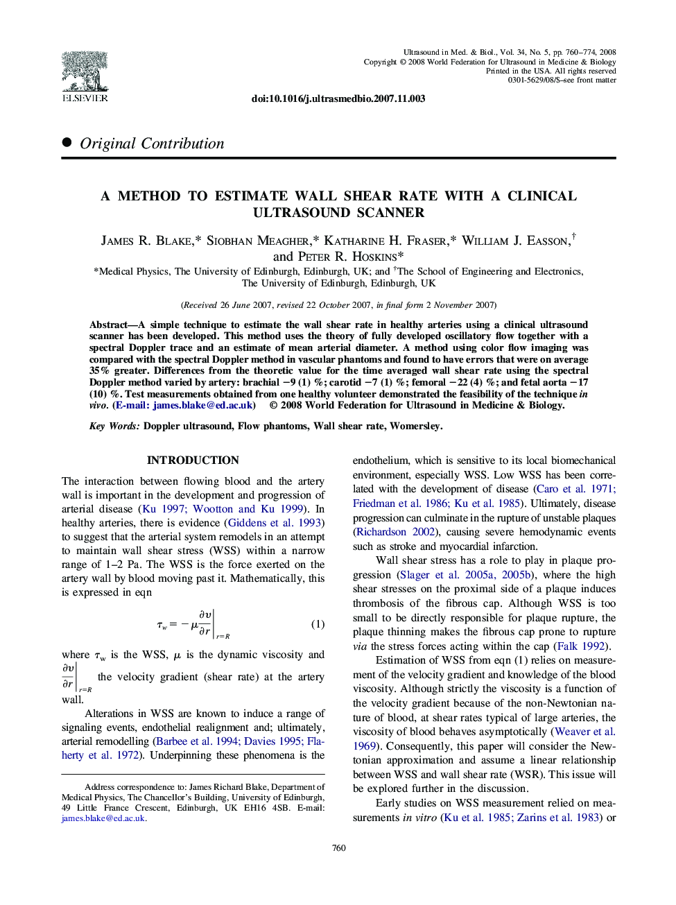 A Method to Estimate Wall Shear Rate with a Clinical Ultrasound Scanner