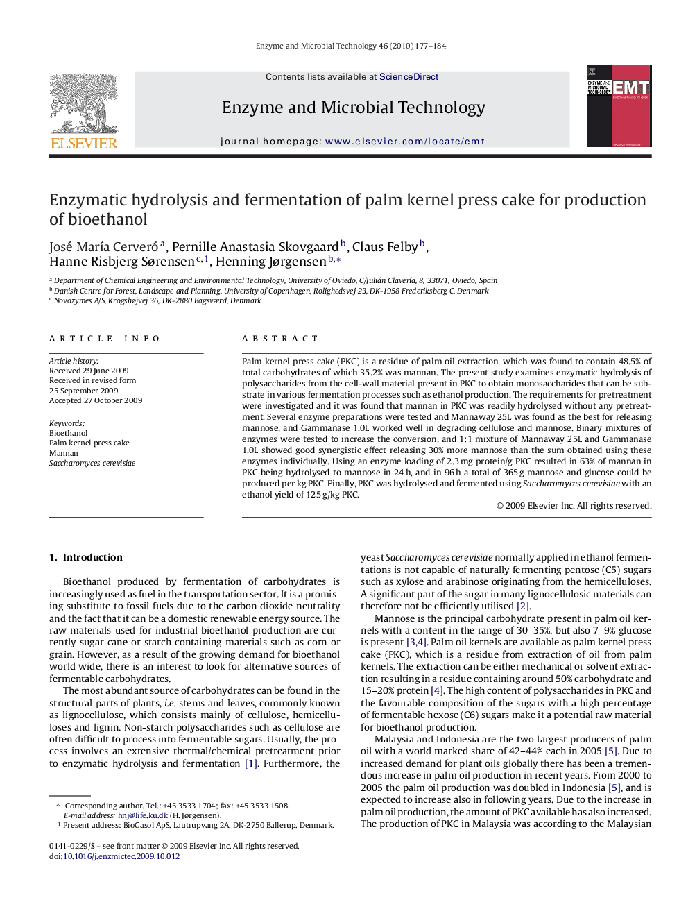 Enzymatic hydrolysis and fermentation of palm kernel press cake for production of bioethanol