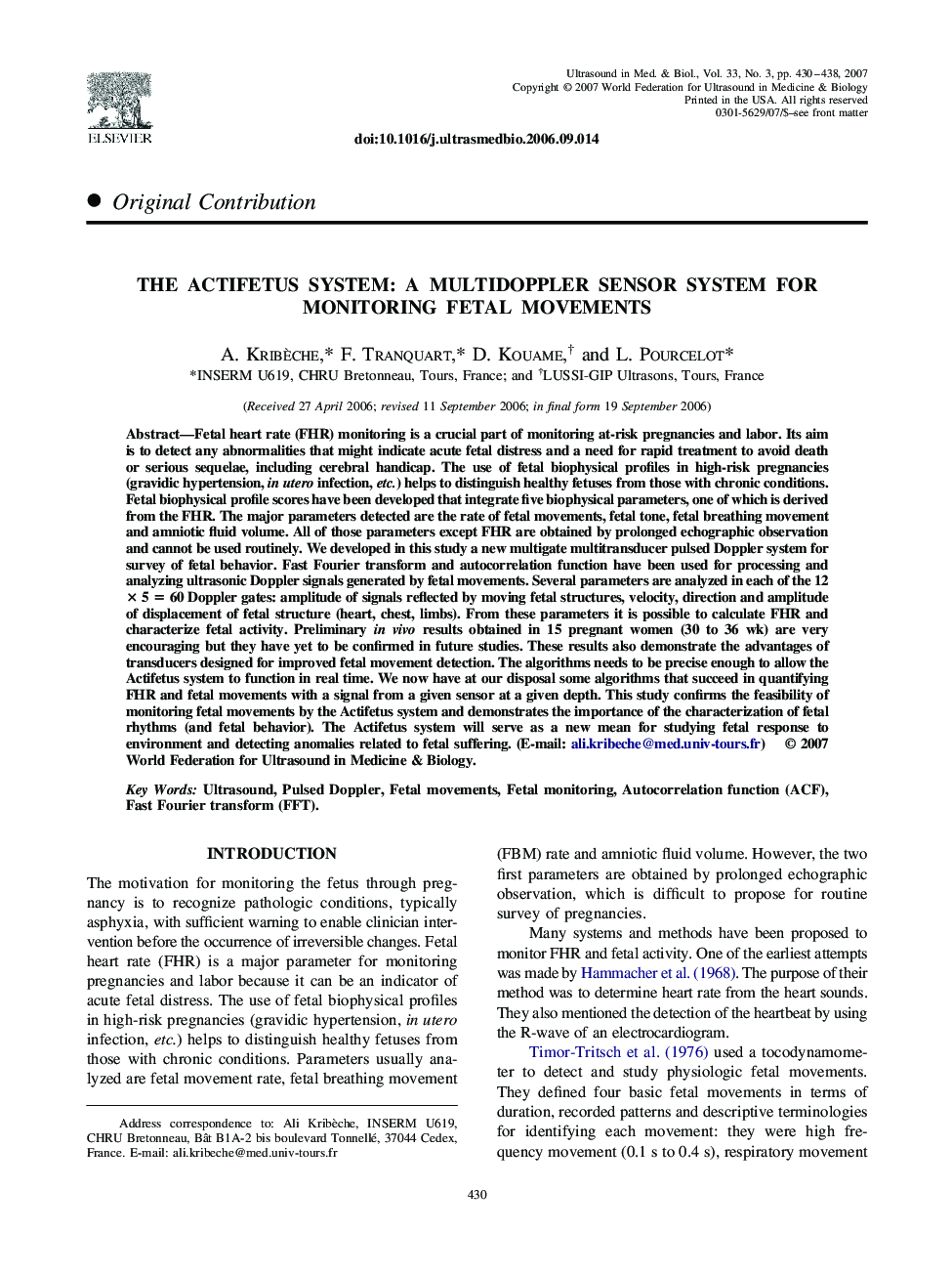 The Actifetus System: A Multidoppler Sensor System for Monitoring Fetal Movements