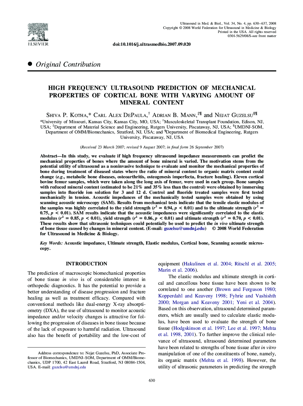 High Frequency Ultrasound Prediction of Mechanical Properties of Cortical Bone with Varying Amount of Mineral Content