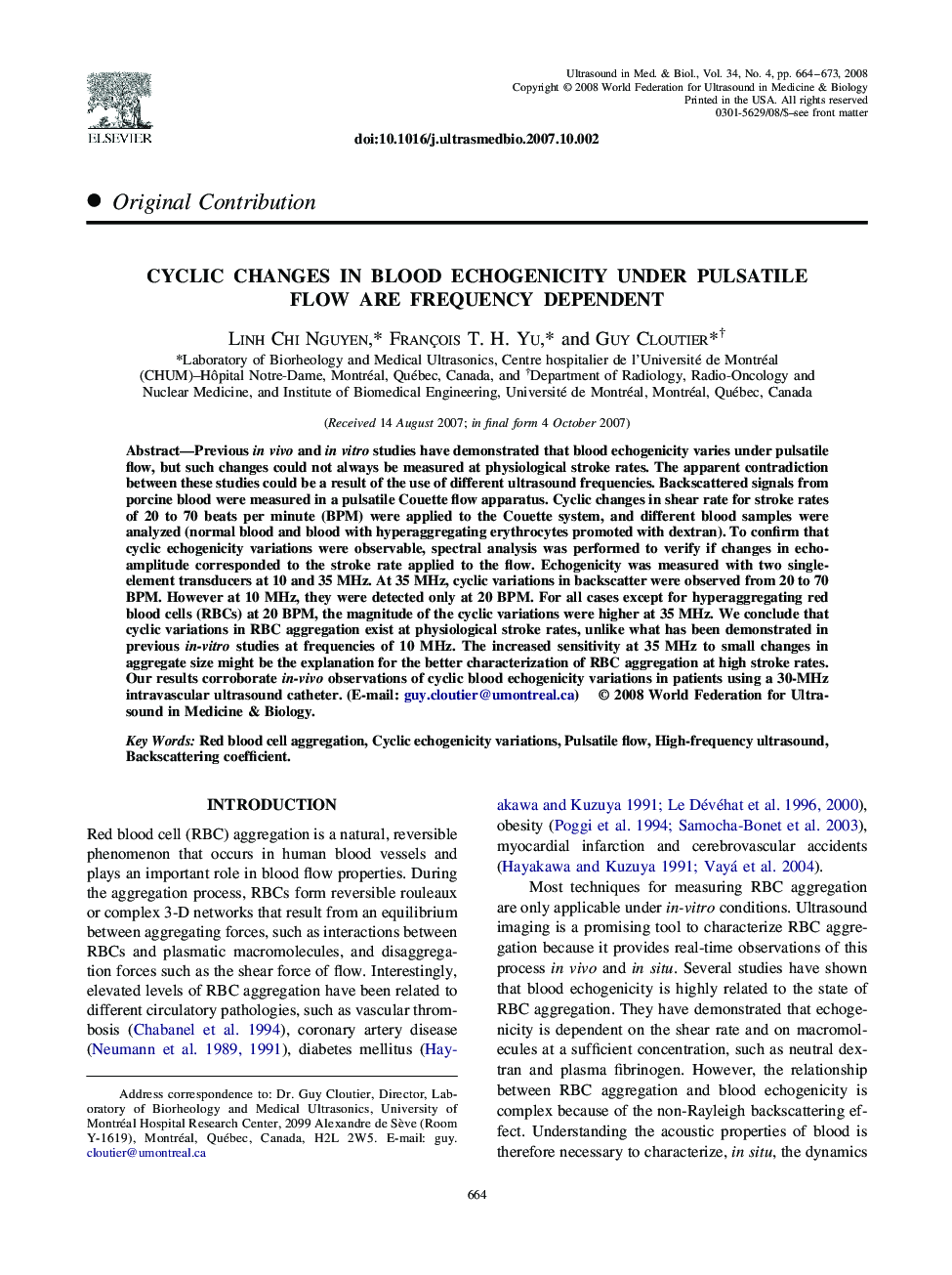 Cyclic Changes in Blood Echogenicity Under Pulsatile Flow Are Frequency Dependent