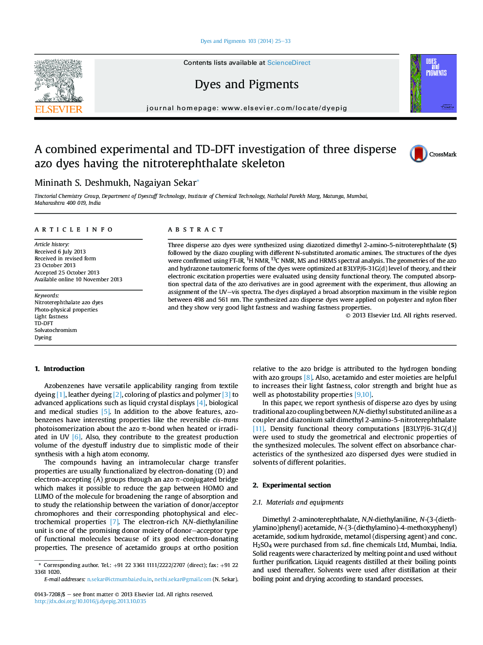 A combined experimental and TD-DFT investigation of three disperse azo dyes having the nitroterephthalate skeleton