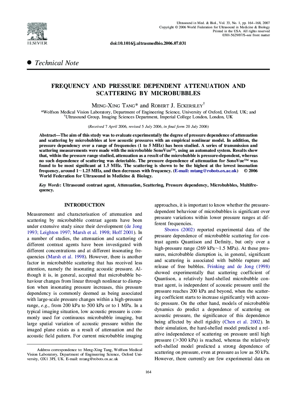 Frequency and pressure dependent attenuation and scattering by microbubbles