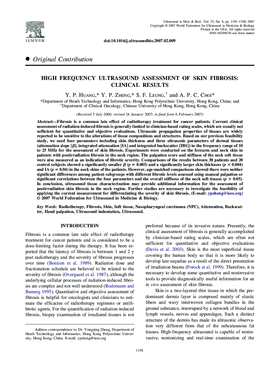 High Frequency Ultrasound Assessment of Skin Fibrosis: Clinical Results