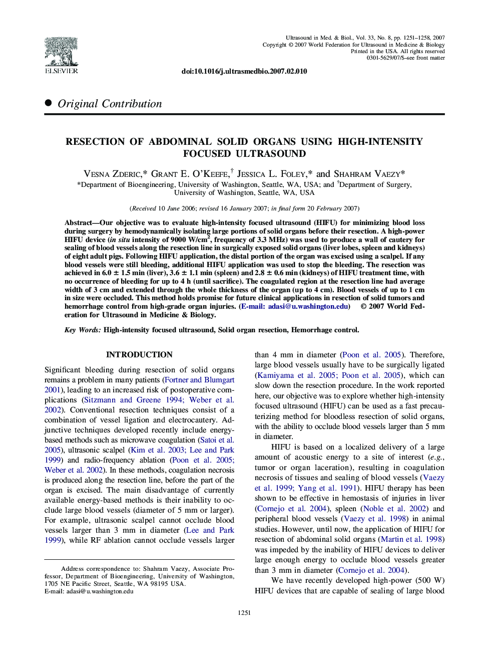 Resection of Abdominal Solid Organs Using High-Intensity Focused Ultrasound