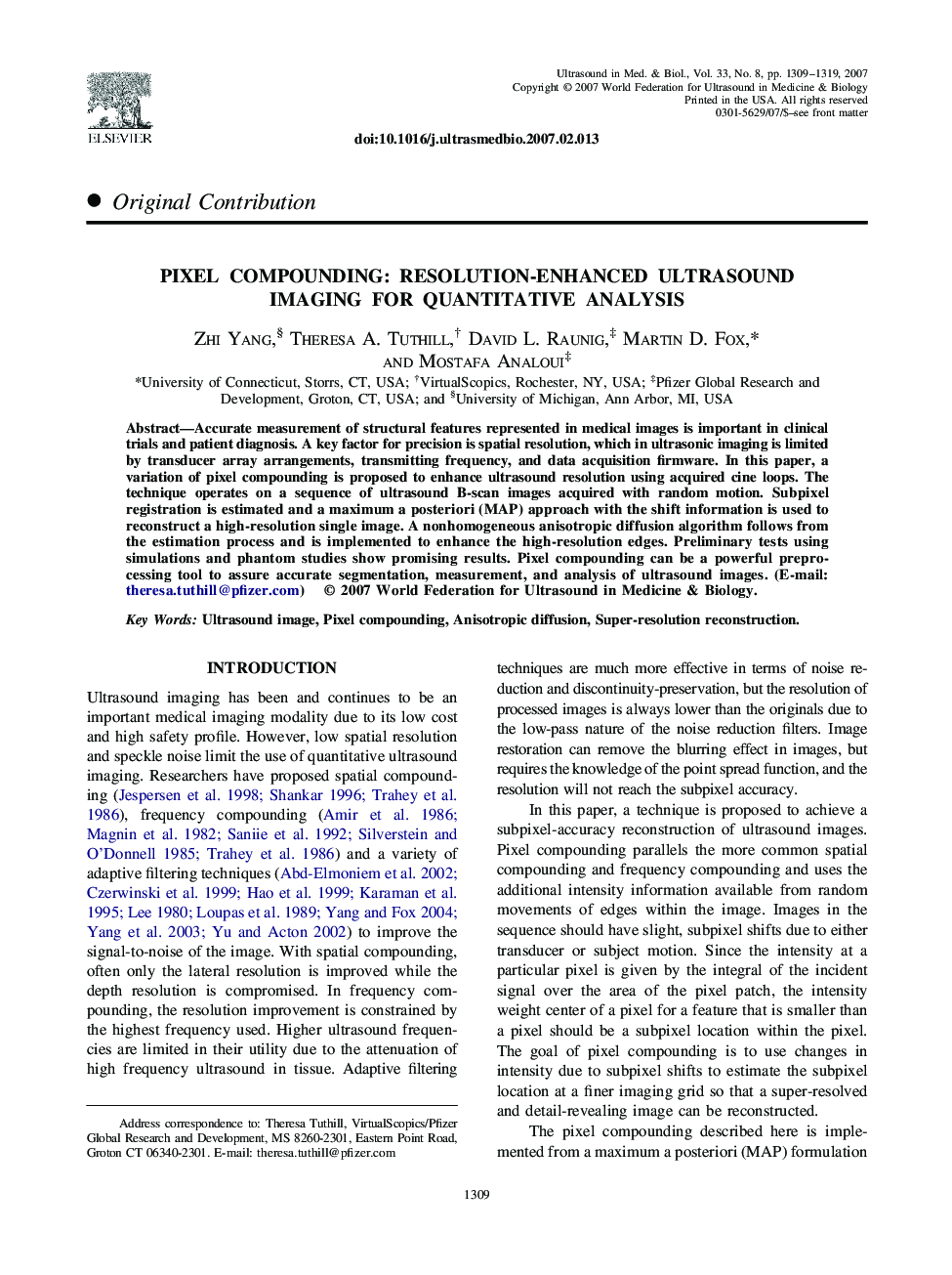 Pixel Compounding: Resolution-Enhanced Ultrasound Imaging for Quantitative Analysis