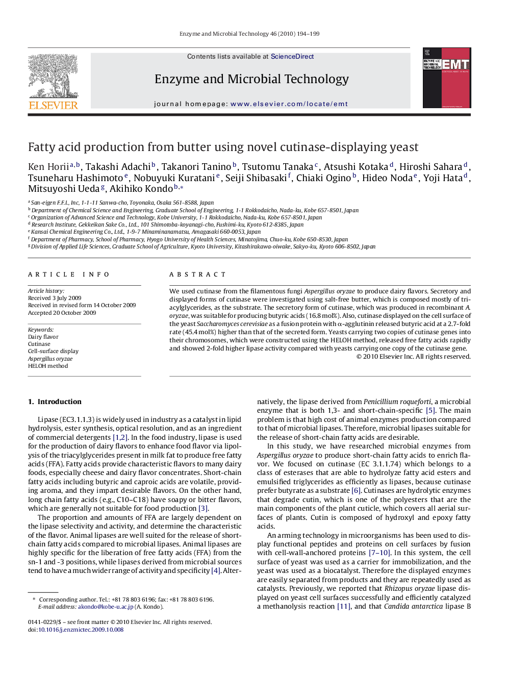 Fatty acid production from butter using novel cutinase-displaying yeast