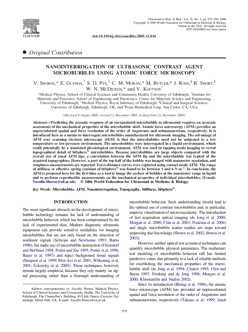 Nanointerrogation of ultrasonic contrast agent microbubbles using atomic force microscopy