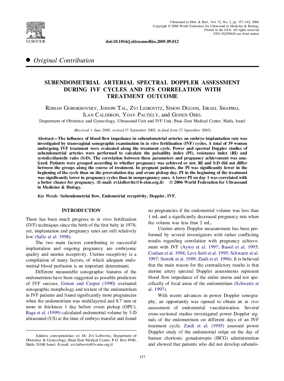 Subendometrial arterial spectral doppler assessment during IVF cycles and its correlation with treatment outcome