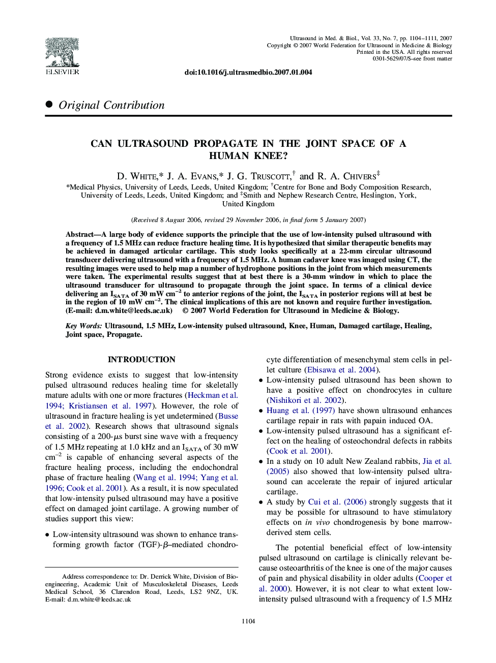 Can Ultrasound Propagate in the Joint Space of a Human Knee?