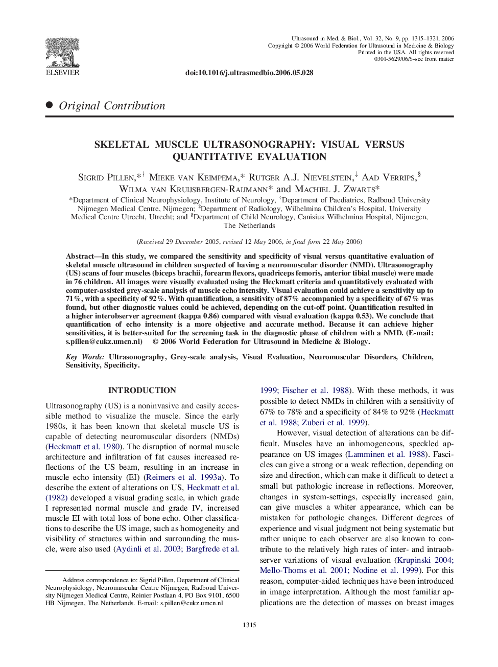 Skeletal muscle ultrasonography: Visual versus quantitative evaluation