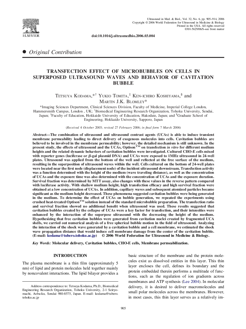 Transfection effect of microbubbles on cells in superposed ultrasound waves and behavior of cavitation bubble