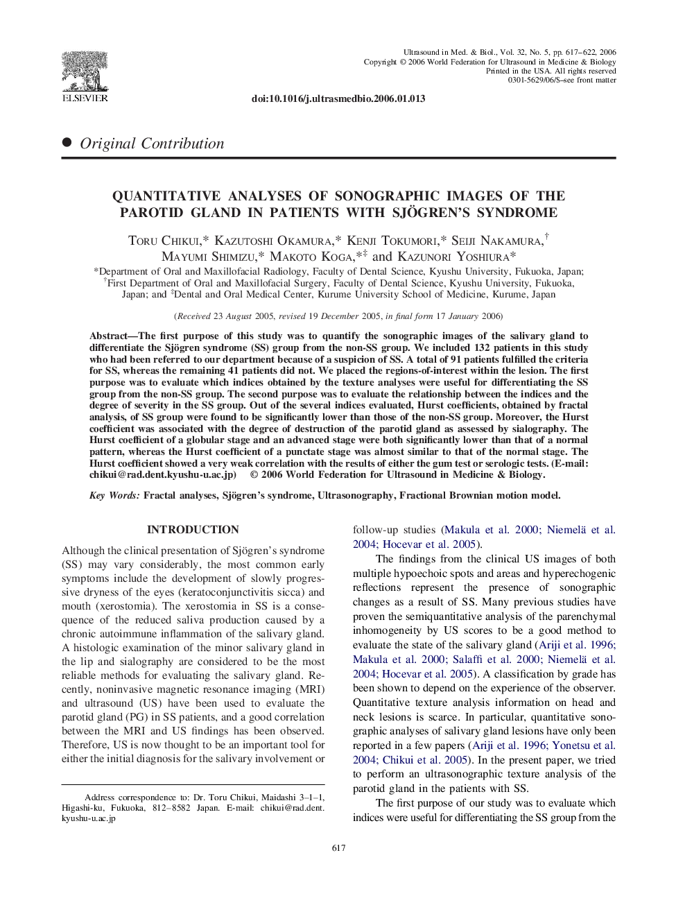 Quantitative analyses of sonographic images of the parotid gland in patients with Sjögren's syndrome