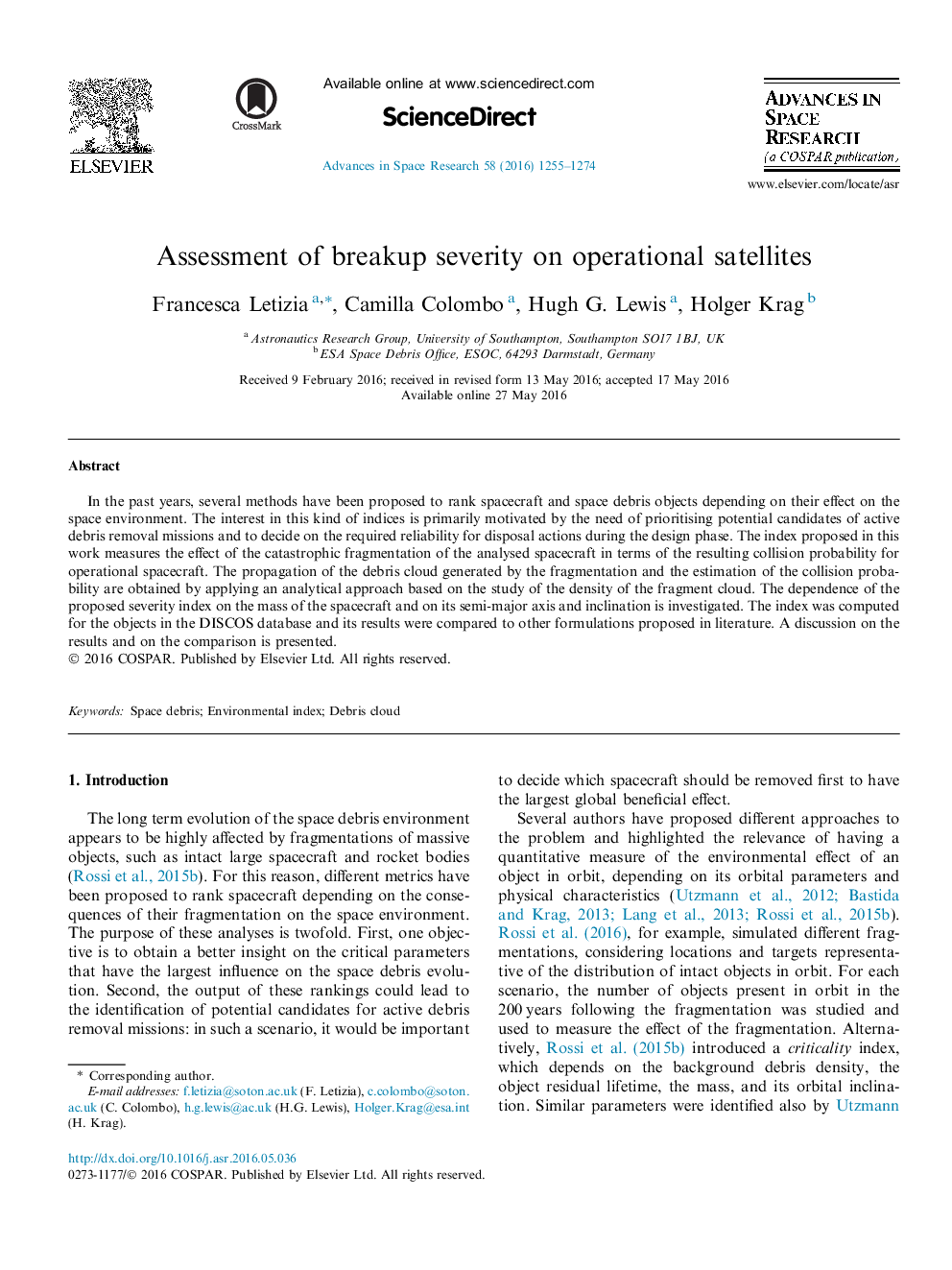 Assessment of breakup severity on operational satellites