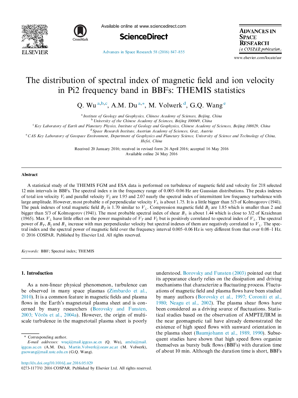 The distribution of spectral index of magnetic field and ion velocity in Pi2 frequency band in BBFs: THEMIS statistics