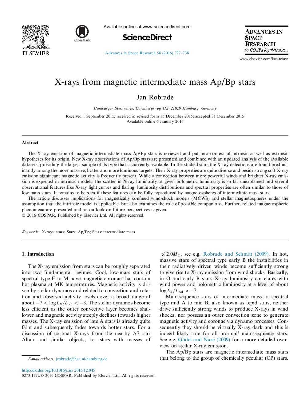 اشعه ایکس از جرم متوسط مغناطیسی ستاره ها Ap / BP