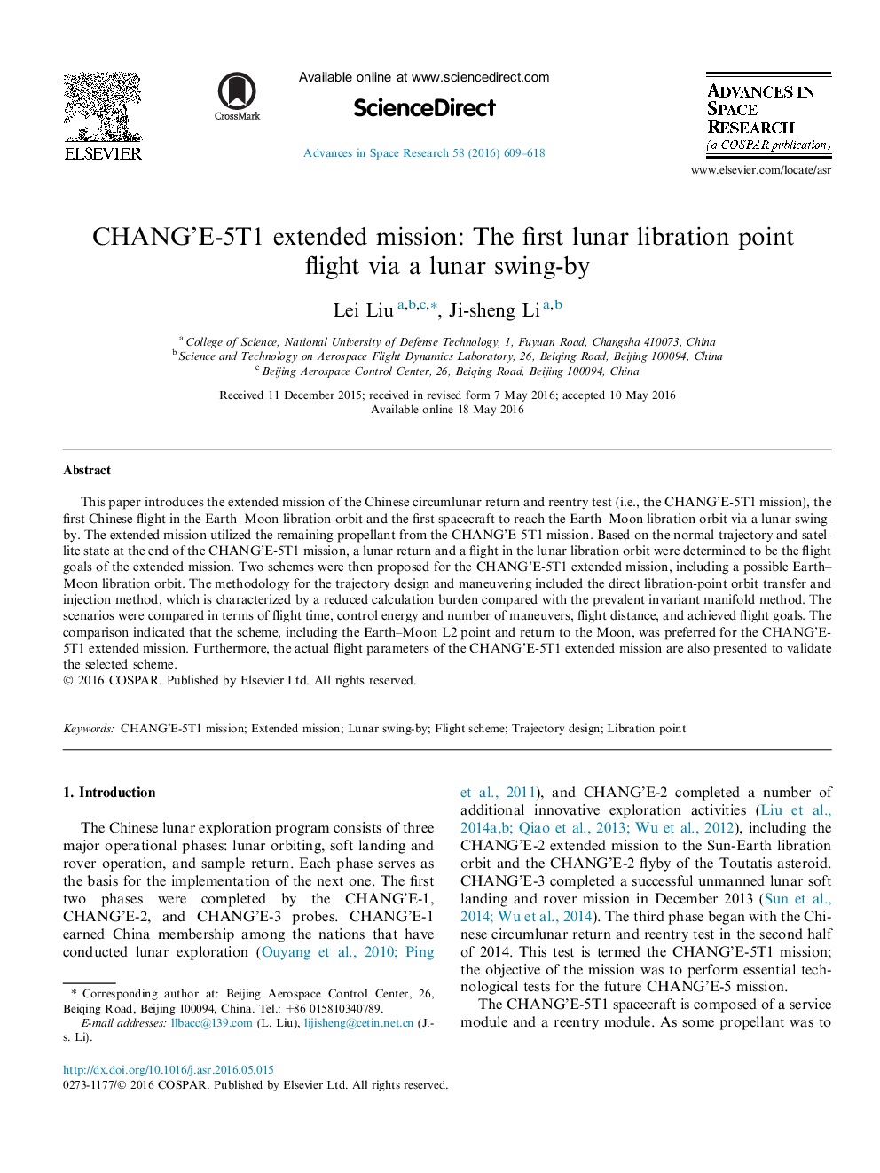 CHANG'E-5T1 extended mission: The first lunar libration point flight via a lunar swing-by