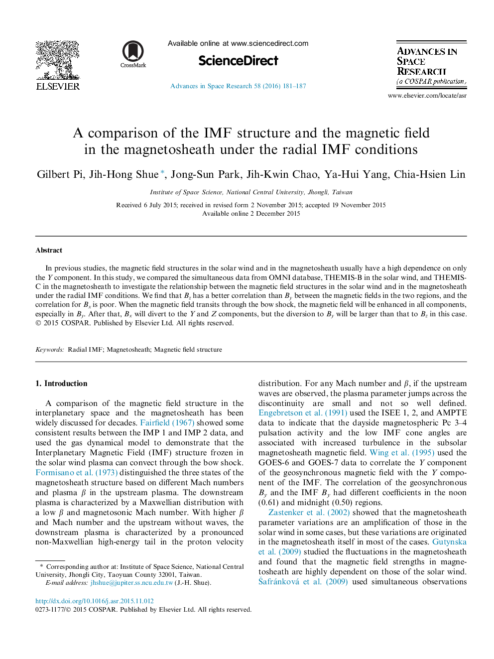 A comparison of the IMF structure and the magnetic field in the magnetosheath under the radial IMF conditions