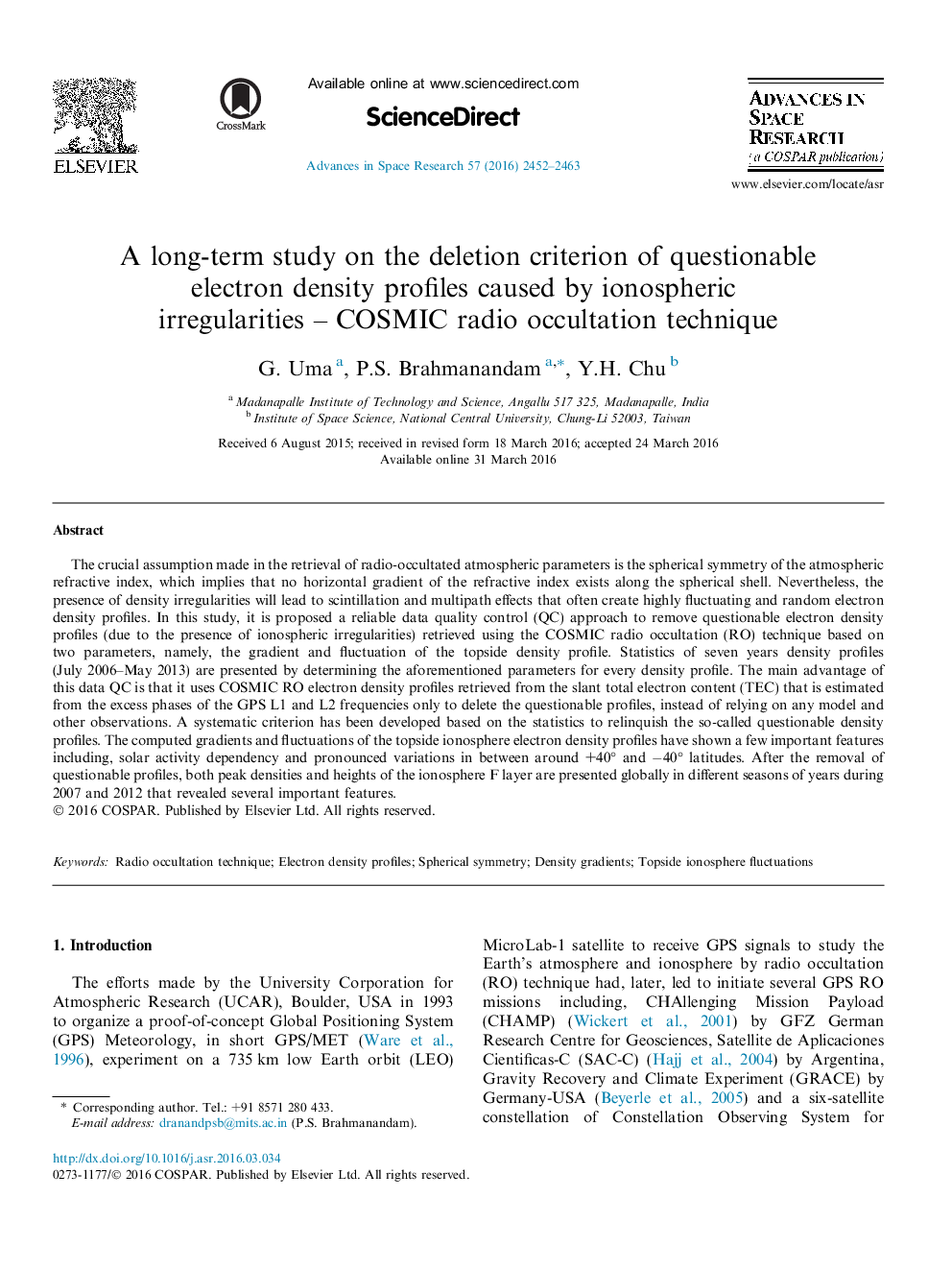 A long-term study on the deletion criterion of questionable electron density profiles caused by ionospheric irregularities - COSMIC radio occultation technique