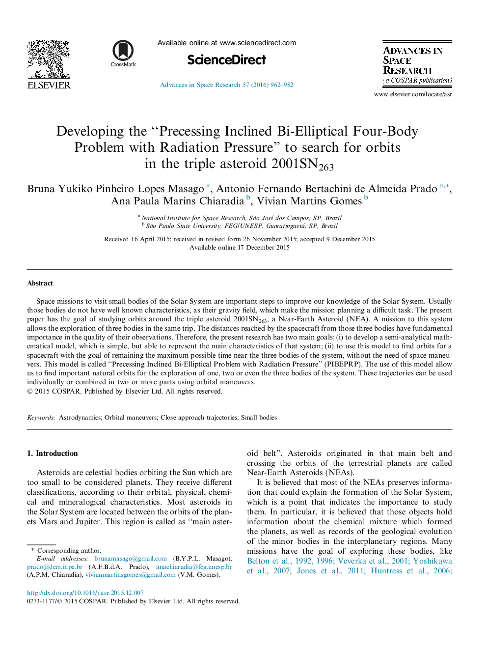 Developing the “Precessing Inclined Bi-Elliptical Four-Body Problem with Radiation Pressure” to search for orbits in the triple asteroid 2001SN263