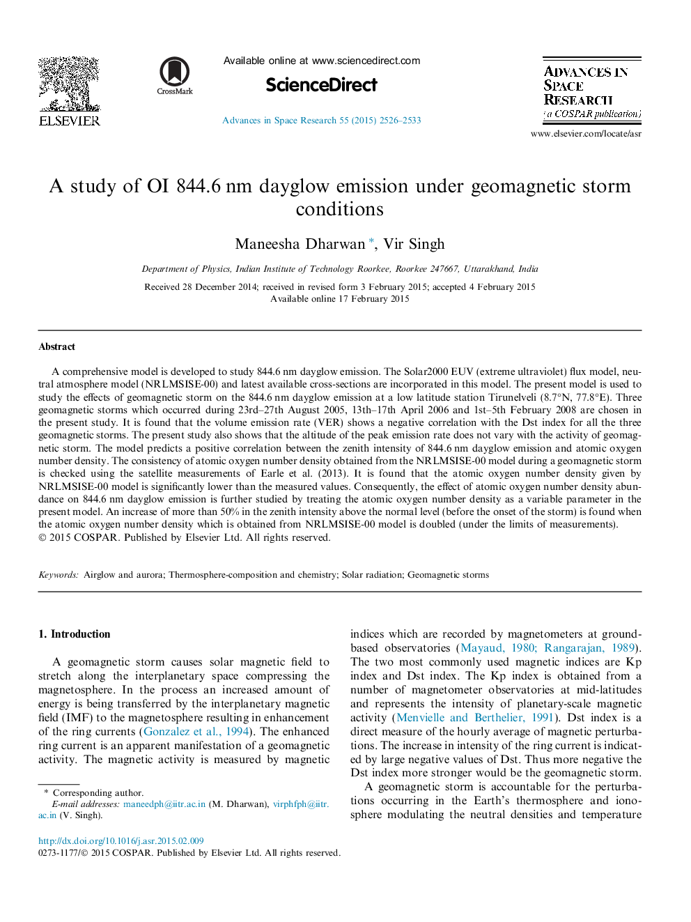 A study of OI 844.6 nm dayglow emission under geomagnetic storm conditions